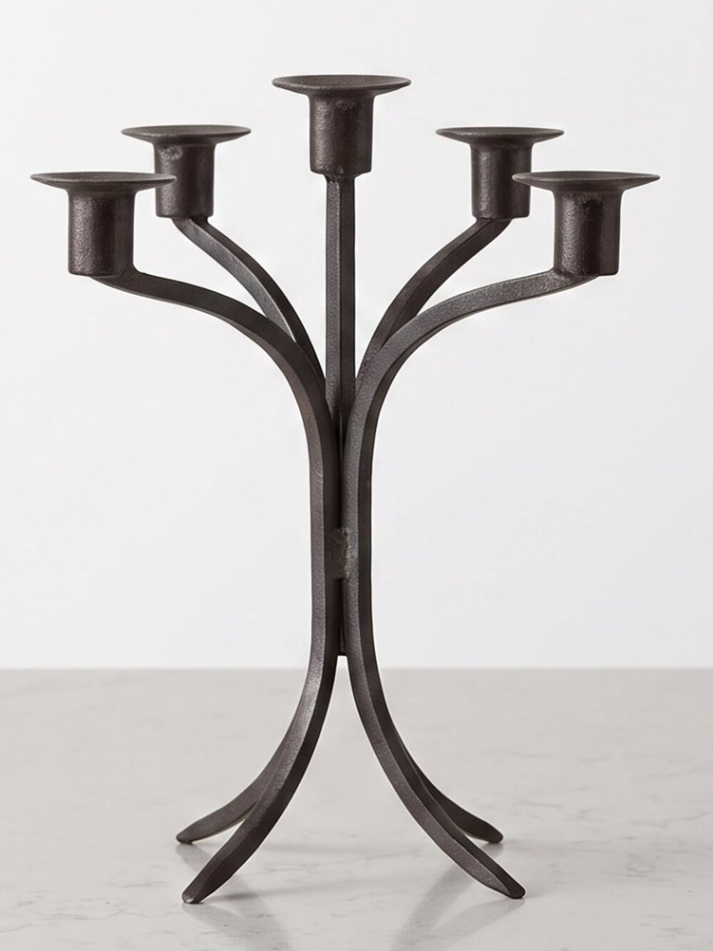 VTG Art Deco Wrought Iron 5 Taper Candelabra Candle Holder Black Patina 14"